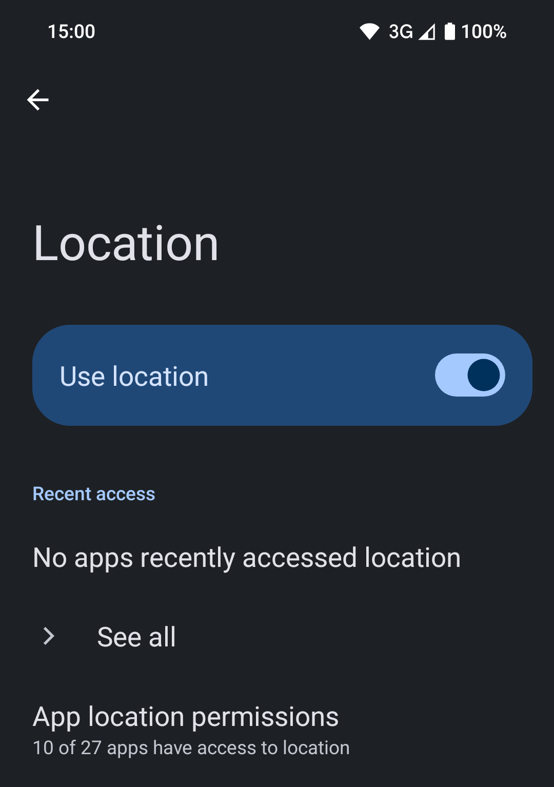 Screenshot of the Android location settings
