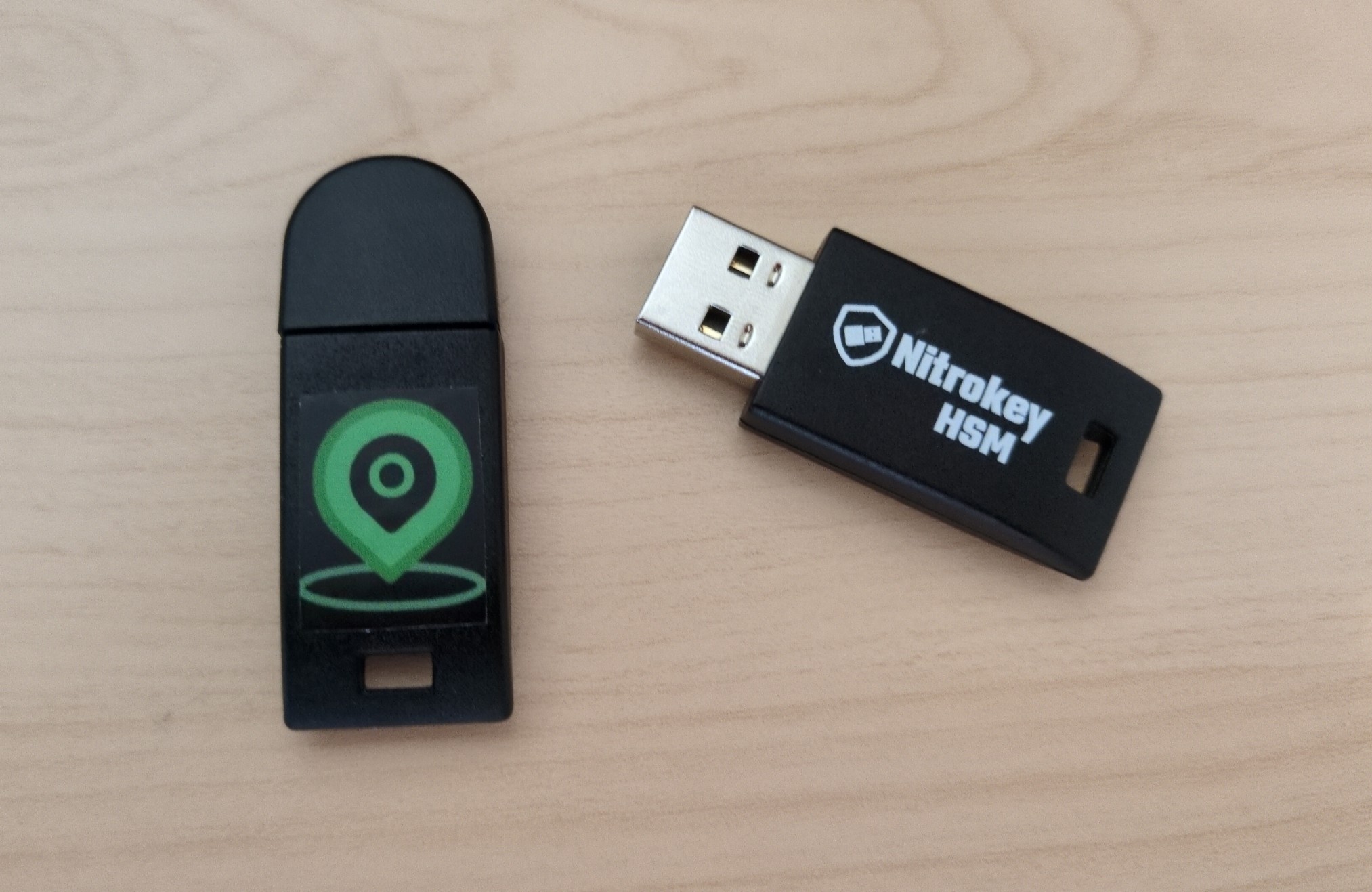Photo of two Nitrokey HSM USB sticks