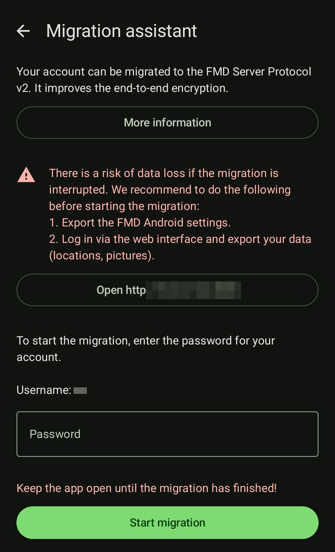 Screenshot of the migration