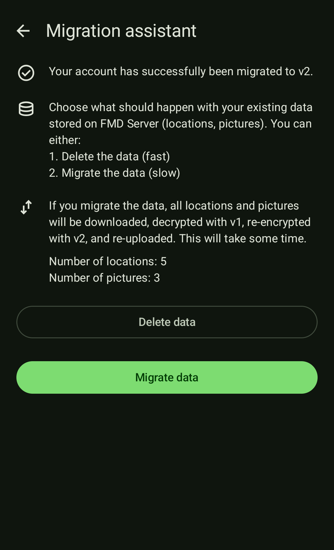 Screenshot of the migration