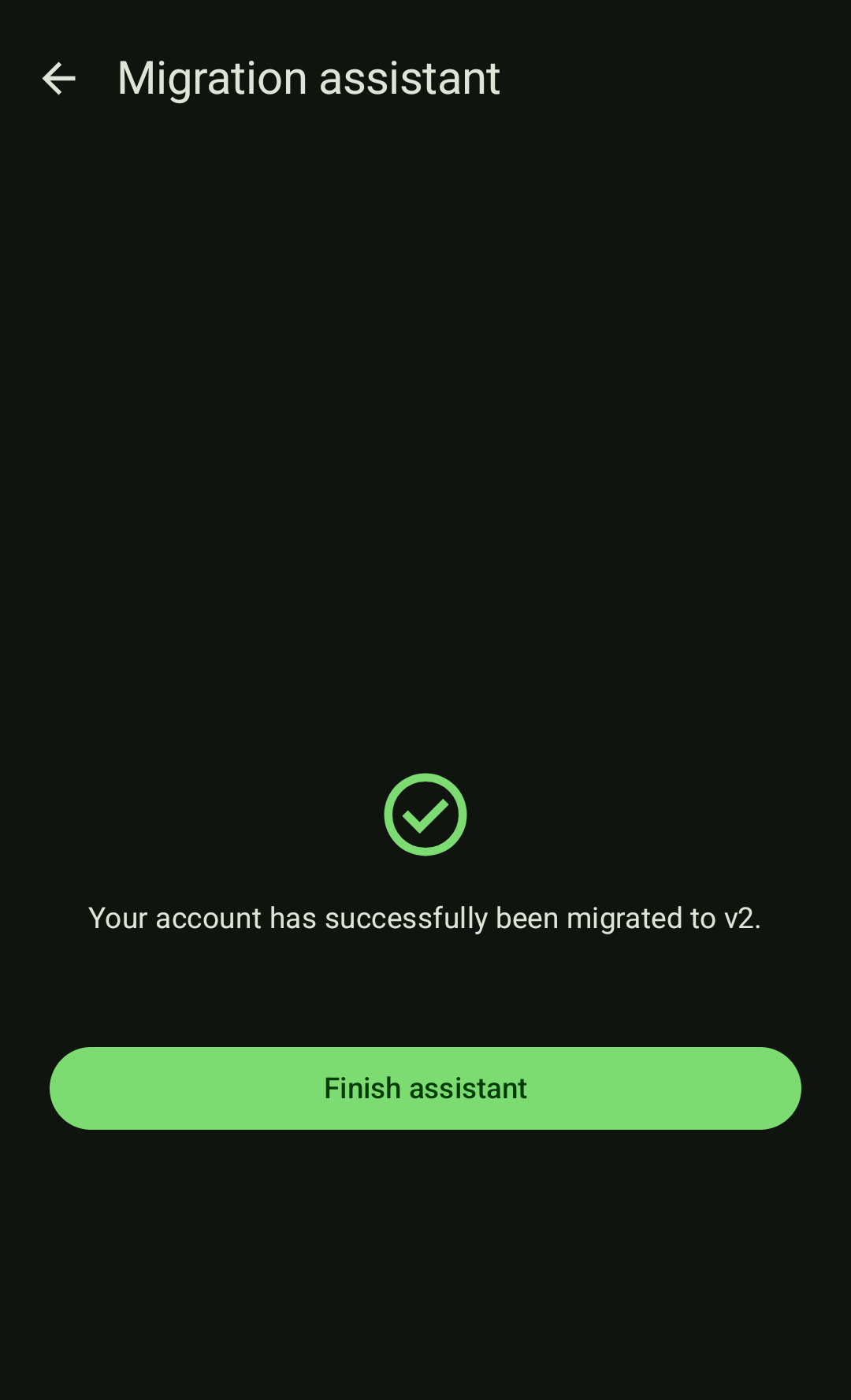 Screenshot of the migration