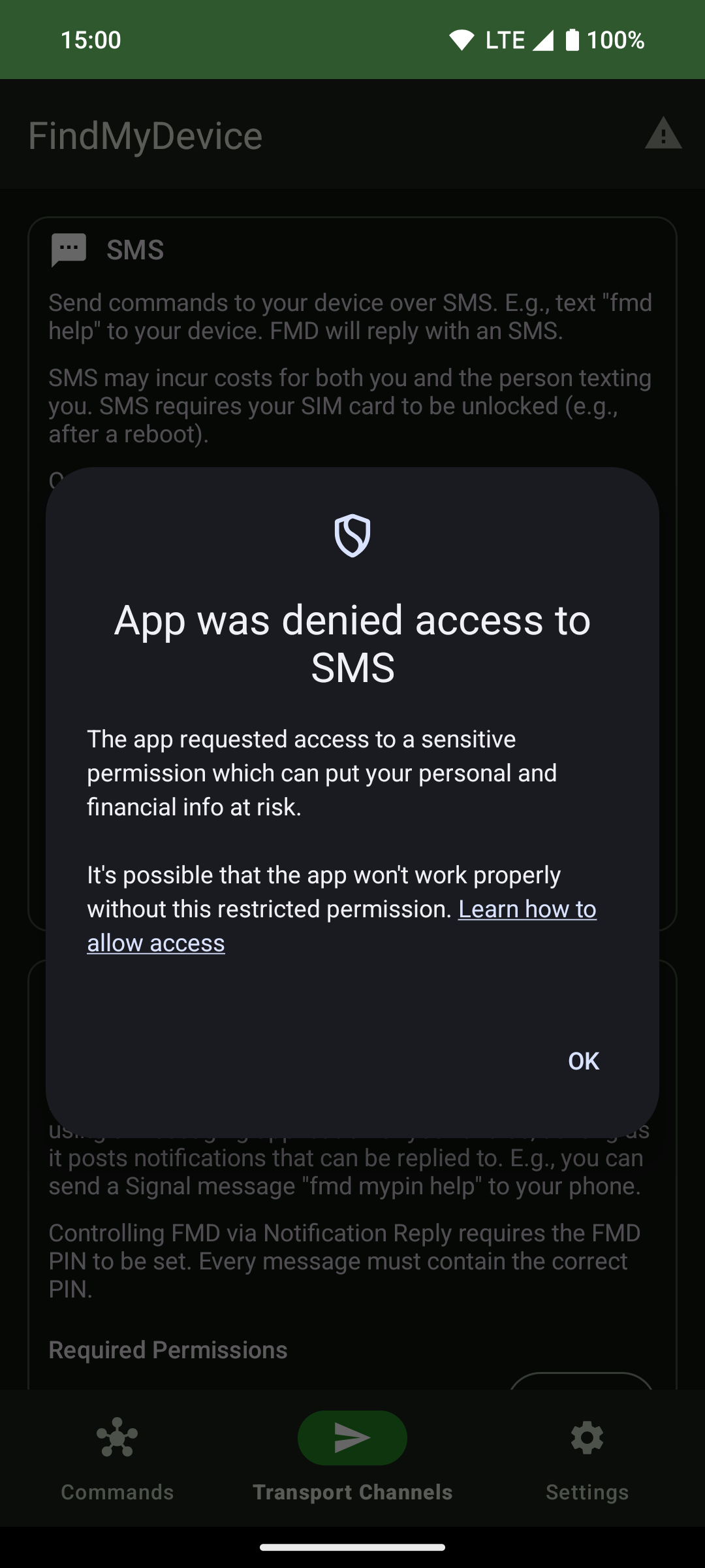 Restricted settings screenshot 1