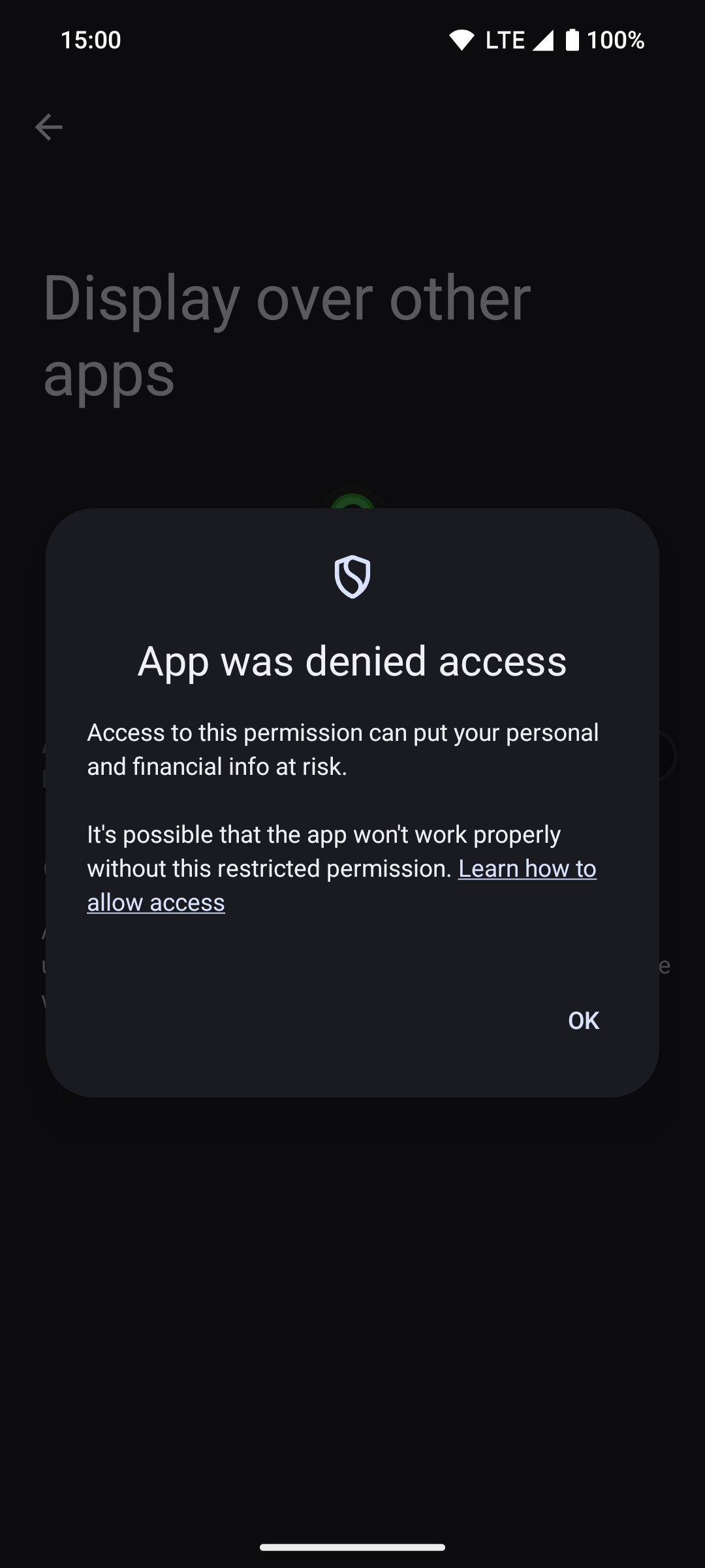 Restricted settings screenshot 2