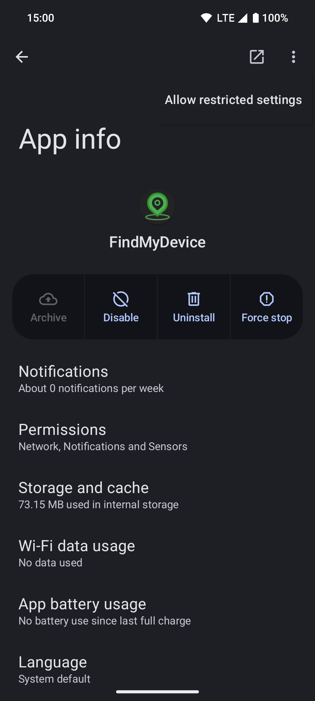 Restricted settings screenshot 3