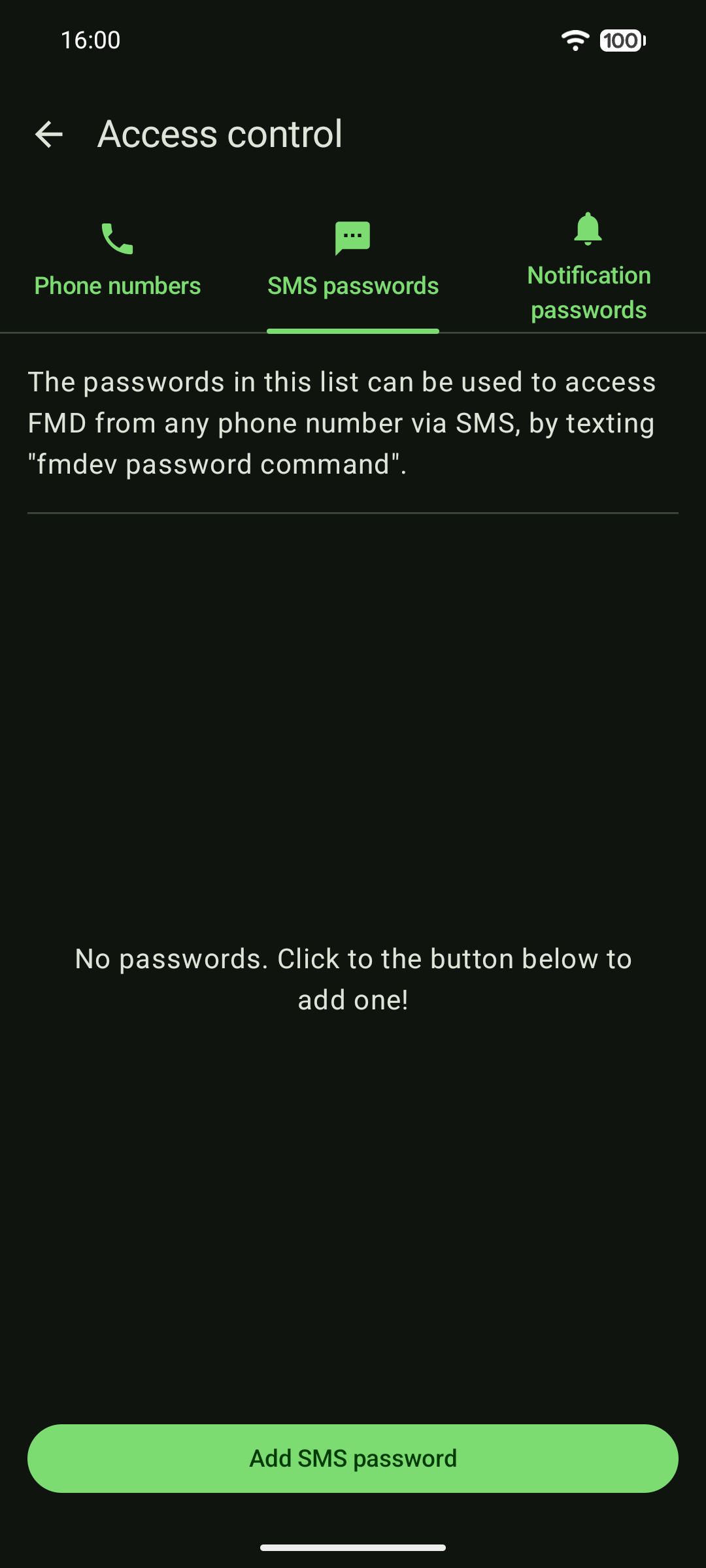 Screenshot of the new access control screen